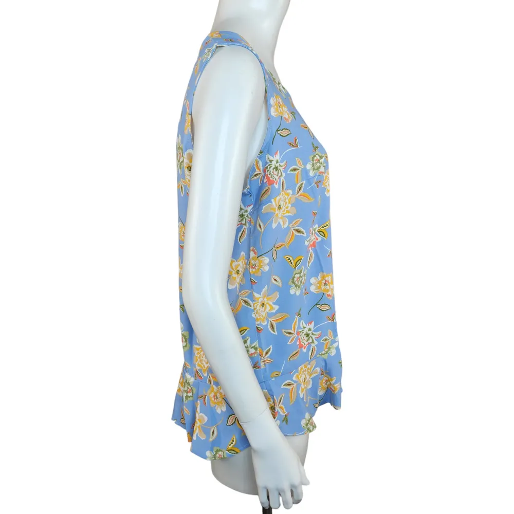 Denim & Co. Printed Sleeveless Tank Top Flutter Bottom Blue Floral X-Small NWOT - Image 9