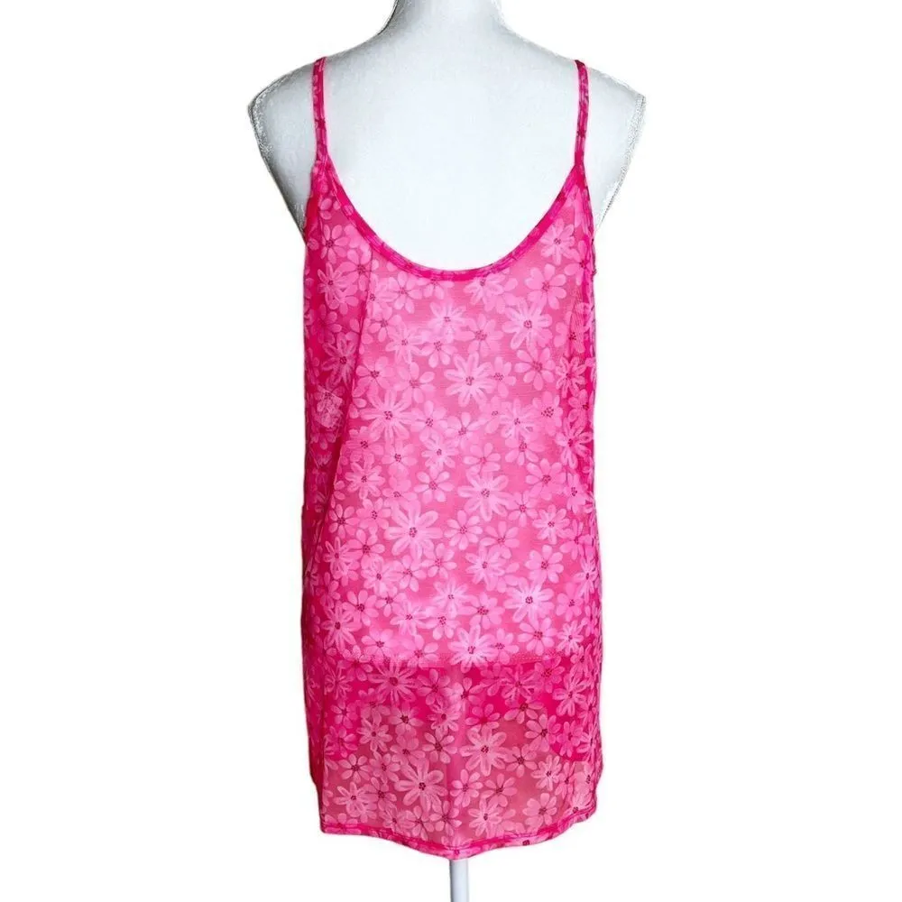 Vintage Leilani Y2K Bright Pink Floral Spaghetti Strap Sheer Mesh Coverup S/M Size undefined - Image 2