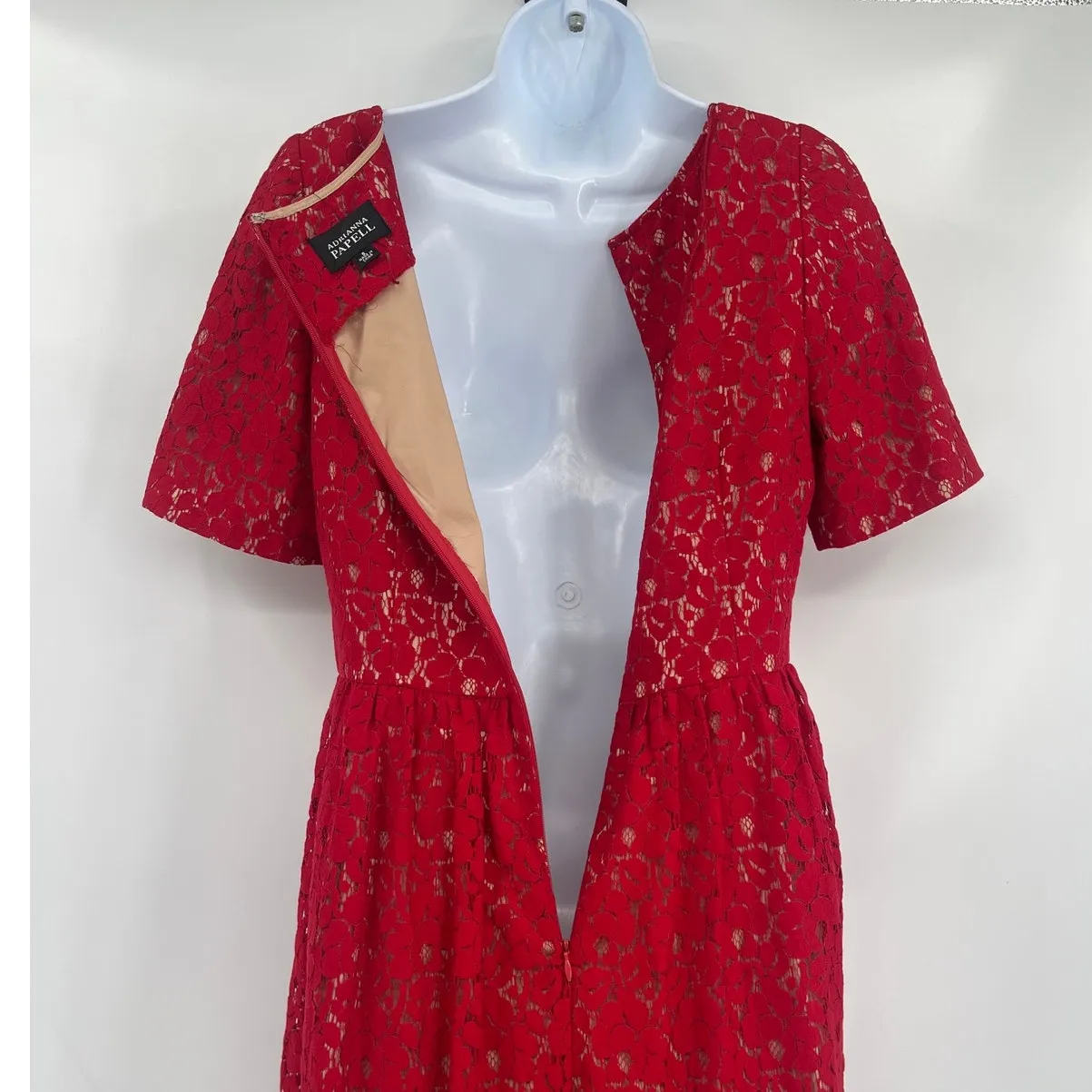 Adrianna Papell Lace Fit Flare Dress Sz 8 Red Holiday Cocktail Christmas Party - Image 7