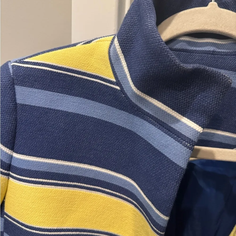 TALBOTS Yellow & Blue Blazer Size 2 Fully Lined Open Front Pockets Stylish Fun - Image 7