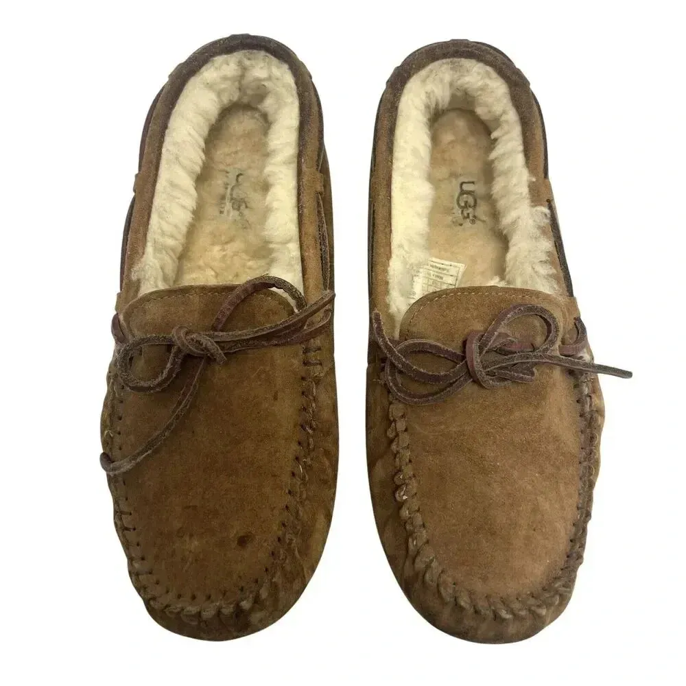 UGG Australia Dakota Suede Fur Lined Slip On Moccasins Loafers Chestnut Womens 8 - Image 4