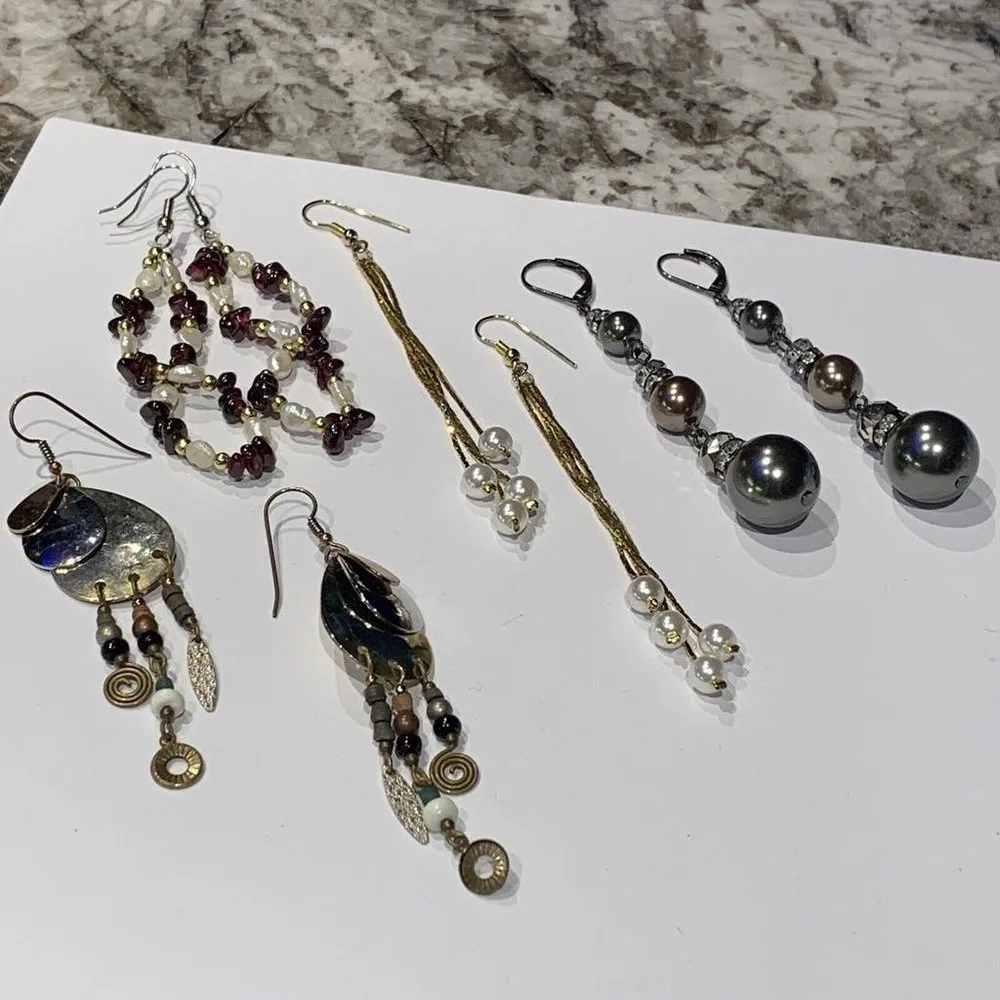 Lot Of 4 Costume Earrings Long Dangle Drop - Image 2