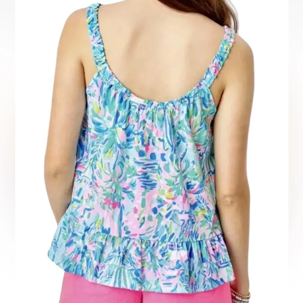 Lilly Pulitzer Loro Floral Top Blue Ibiza Cabana Cocktail Tank NWOT - Image 2