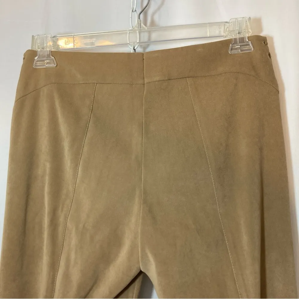 H&M Hennes Faux Suede Tan Wide Straight Leg Mid Rise Trousers Slacks Dress Pants - Image 3