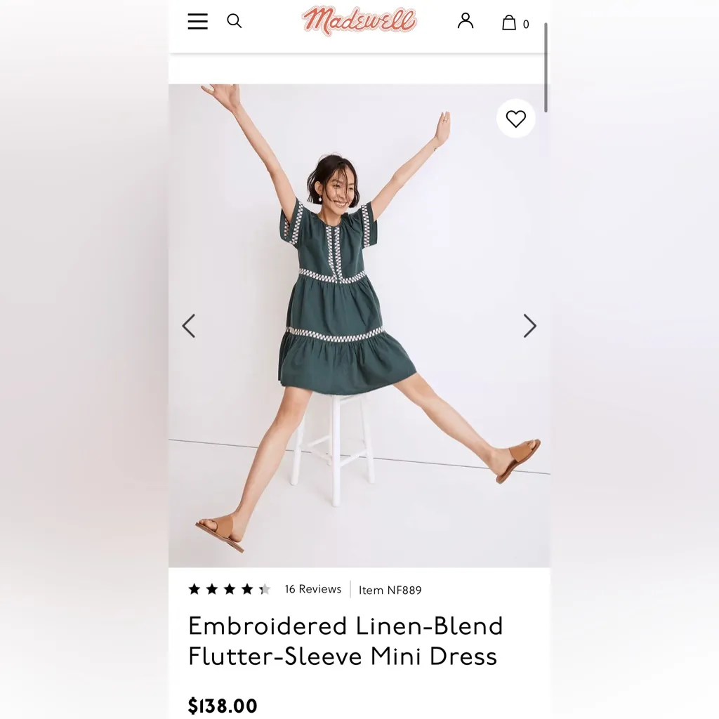 Madewell Embroidered Linen-Blend Flutter-Sleeve Mini Dress Size Small - Image 5