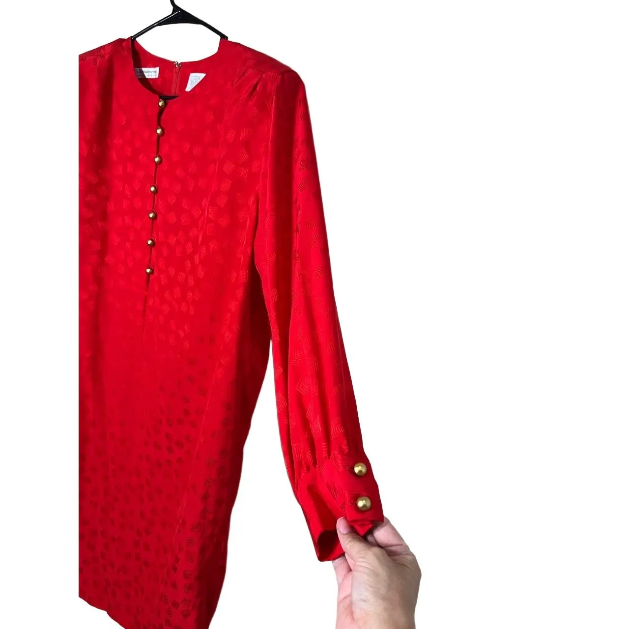 Liz Claiborne Dress Womens Size Petite 14 Red Midi‎ Vintage Silk - Image 4