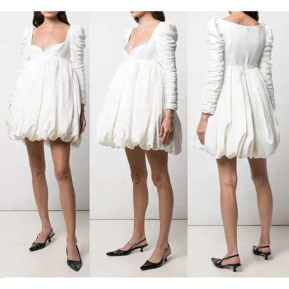 Khaite Katie Ruched Sleeve Sweetheart Neck Balloon Mini Dress White Women's US 6 - Image 2