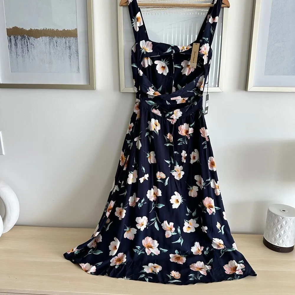 NEW Reformation Dress Floral Lanai Navy Blue Floral Cutout Back Midi Dress XS - Image 9