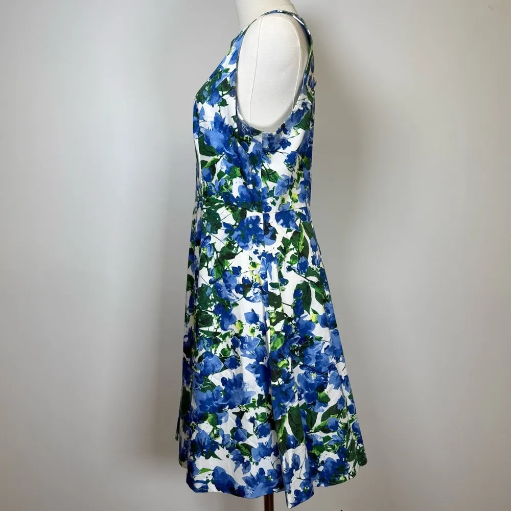 MILLY Capri Floral Sleeveless Dress Cotton Fit And Flare Women’s Size 10 - Image 4