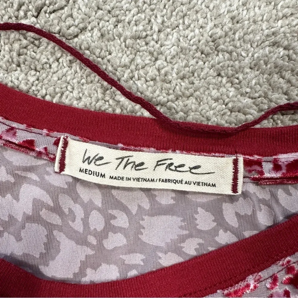 Free People We The Free Teddy Red Velvet Burnout Short Sleeve Shirt Boxy M - Image 11