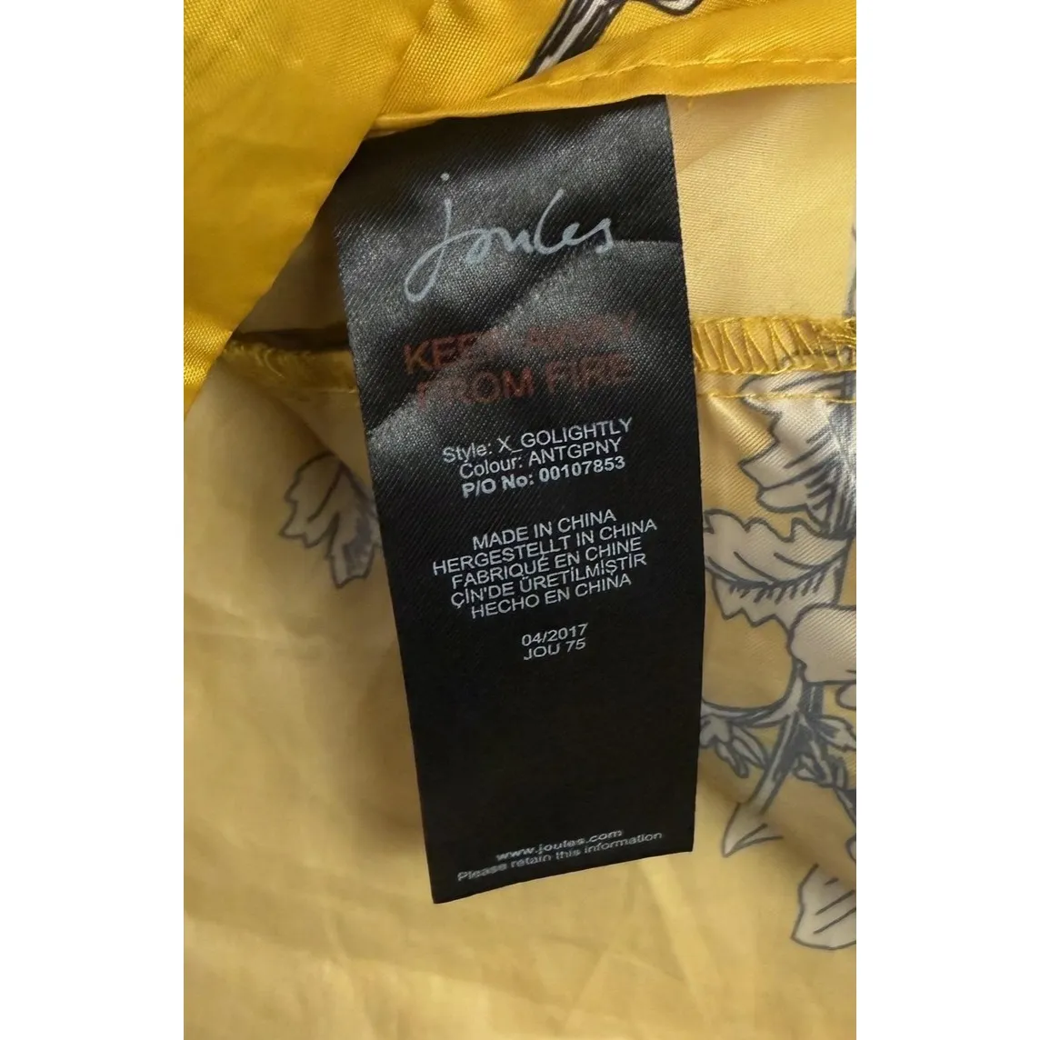 Joules Right As Rain Golightly Raincoat Womens 4 Yellow Floral Hooded Coat - Image 4