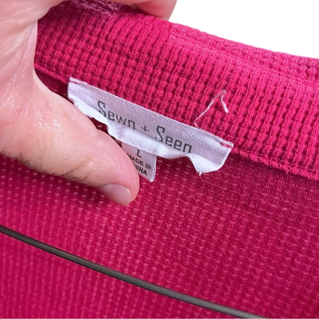 Sewn + Seen Colorblock Pink Thermal Oversized Boxy Notch Neck Pullover Sweater Size L - Image 5