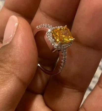 Australian Crystal Square Stone Ring Dipped In White Gold! Yellow - Image 5