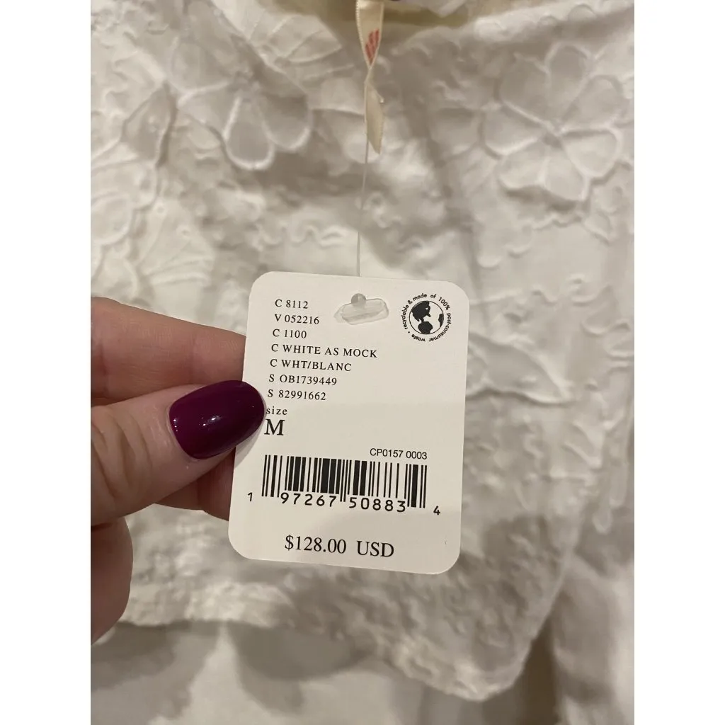 Free People Haut Icing On Top Women Medium White Embroidered Crop Peasant Blouse - Image 5