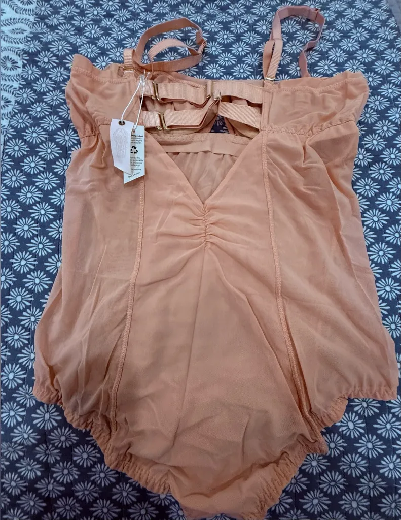 NWT We are HAH Under the Wire Mesh Bodysuit in Copper Rose, Size Medium Pink - Image 1