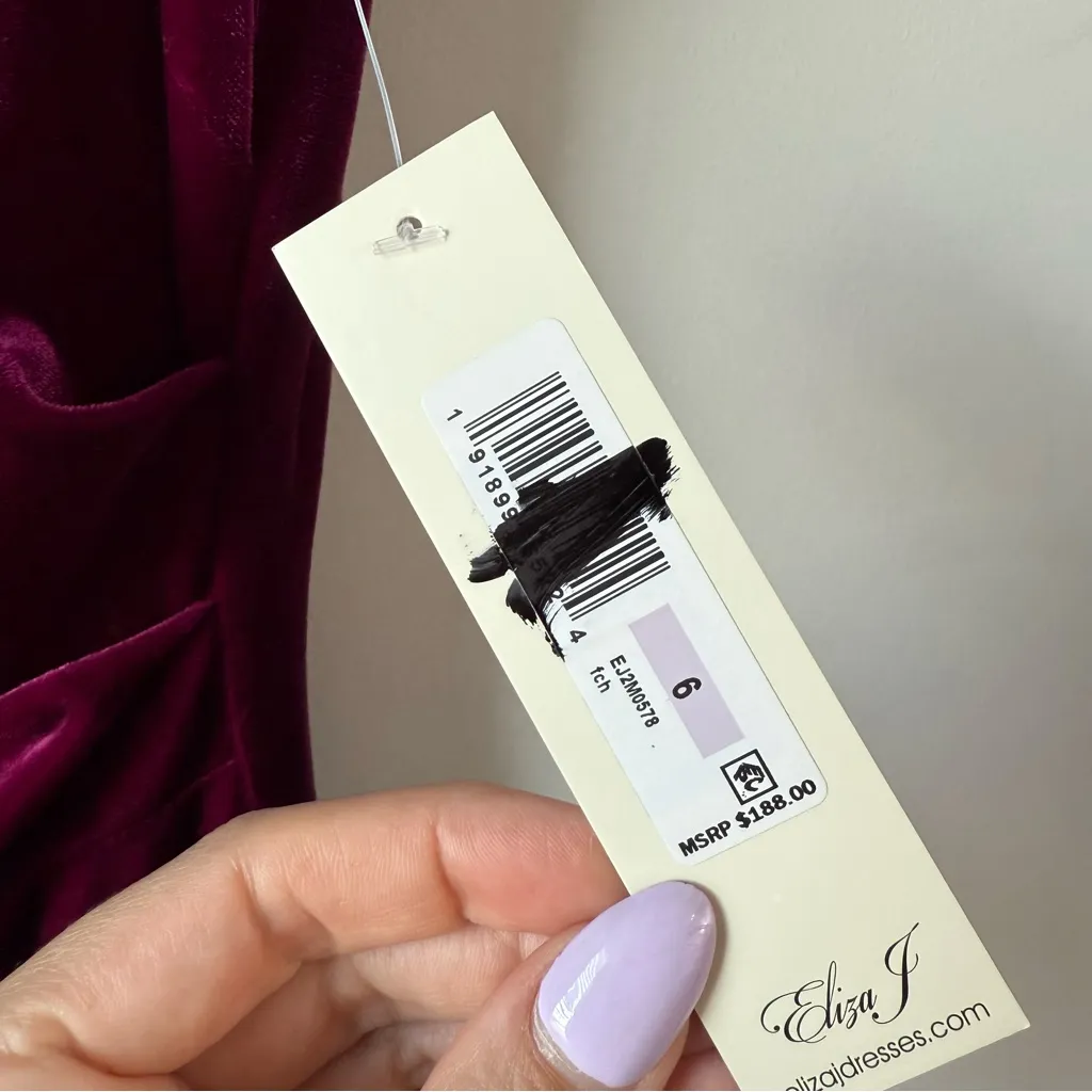 Eliza‎ J Asymmetrical Velvet Midi Dress Fuchsia 6 - Image 5