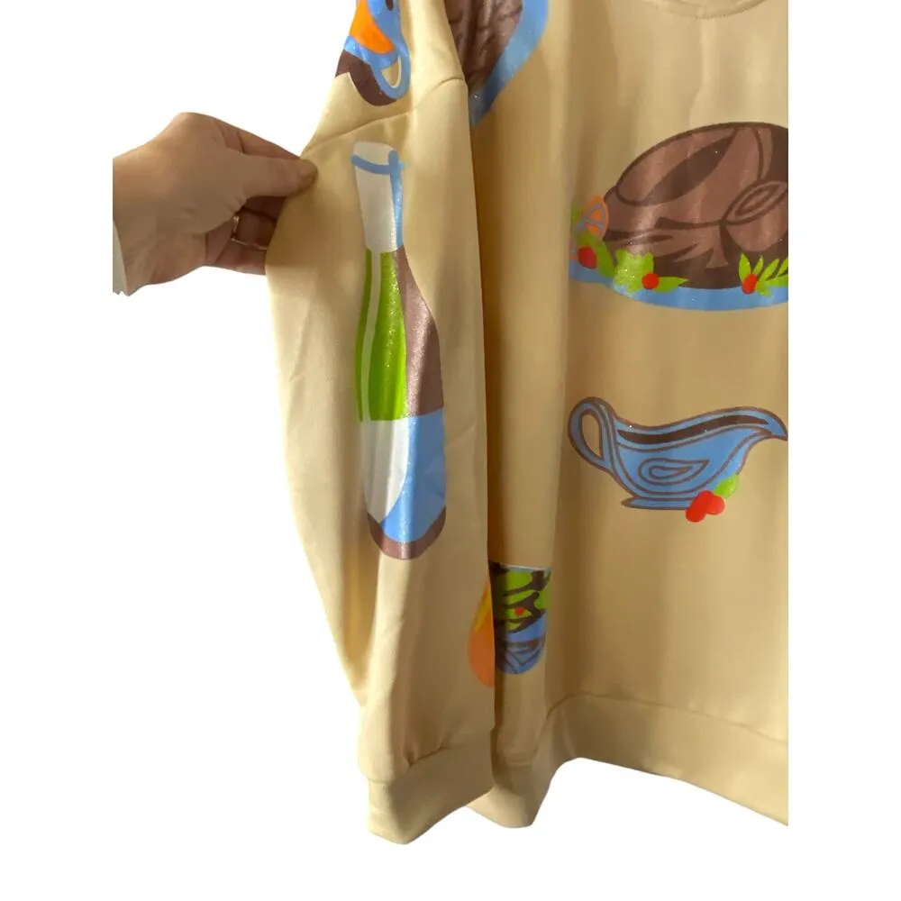 Size M Thanksgiving Dinner Novelty Crewneck Sweatshirt Beige Funny Holiday Comfy Size M - Image 2
