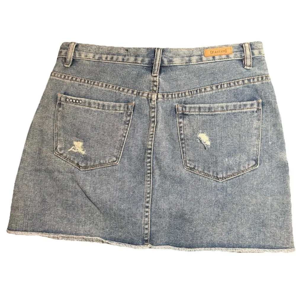 Blank NYC Womens Zip Front Blue Denim Distressed Denim Skirt Size 28 - Image 3