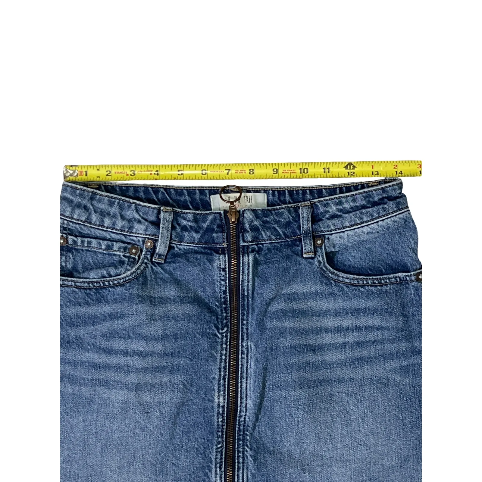 We The Free Free People Denim Mini Skirt Zip Front Frayed Hem Size 27 - Image 8