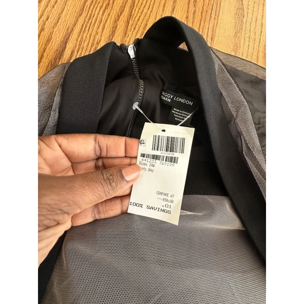 Maggy London Illusion yoke crepe cocktail dress Size 14 With Sheer Sleeves 24W - Image 8