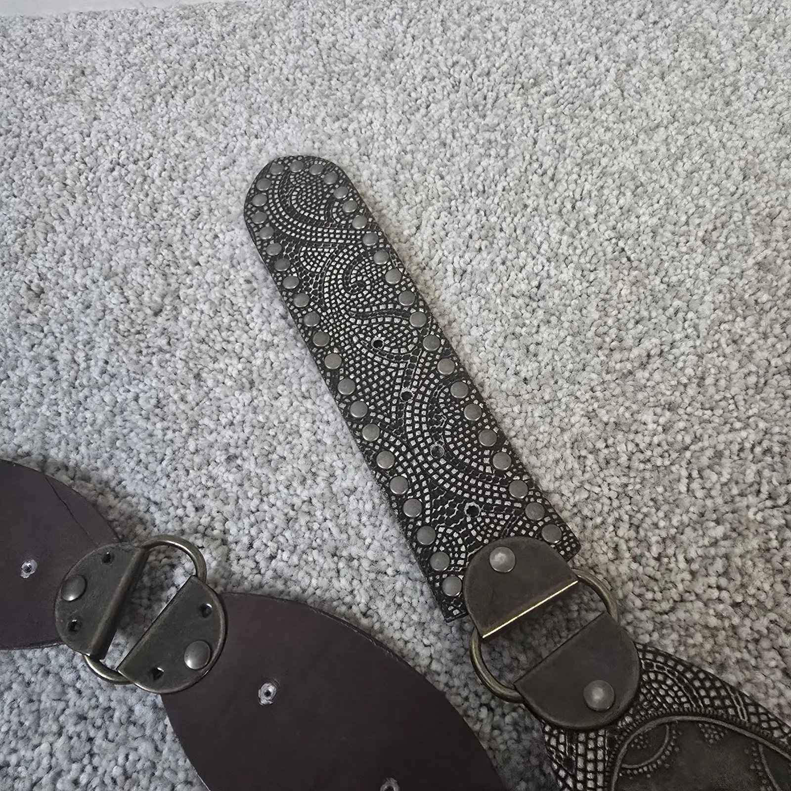 Nanni Italy Leather Belt‎ Women's Size 80/32 Ornate Brass Studded Western Vtg Brown - Image 4