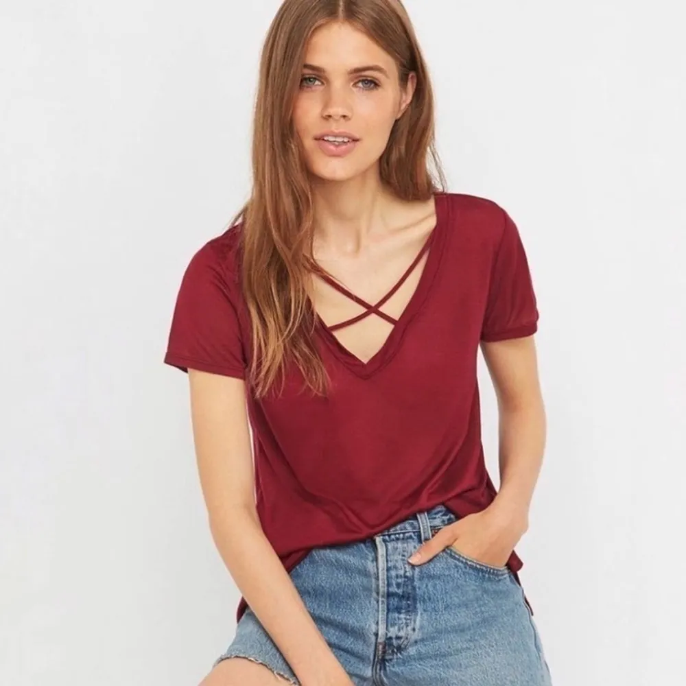 NEW Urban Outfitters Project Social T Strappy V-Neck Olive/Taupe Tee - Image 10
