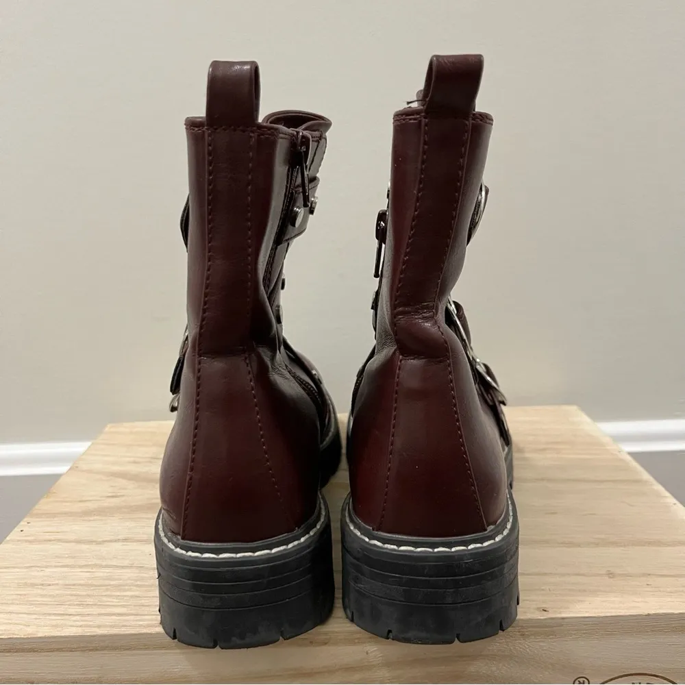 SO Burgundy Red Buckle Moto Biker Boots 6.5 - Image 4