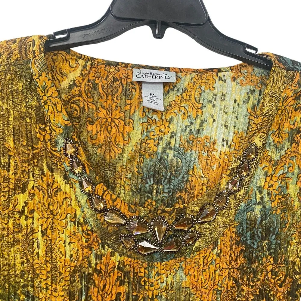 Maggie Barnes For Catherines Pleated Chiffon Tunic Tops Womens 2X Blouse - Image 3