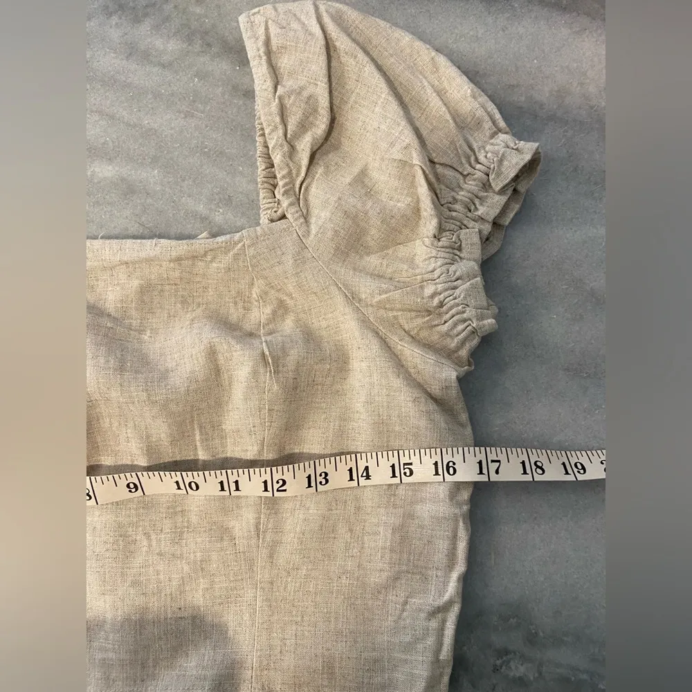 NWOT Dizzy Lizzy Size L Lace Up Back Puff Sleeve Oatmeal Scoop Neck Crop Top Tan Size L - Image 8