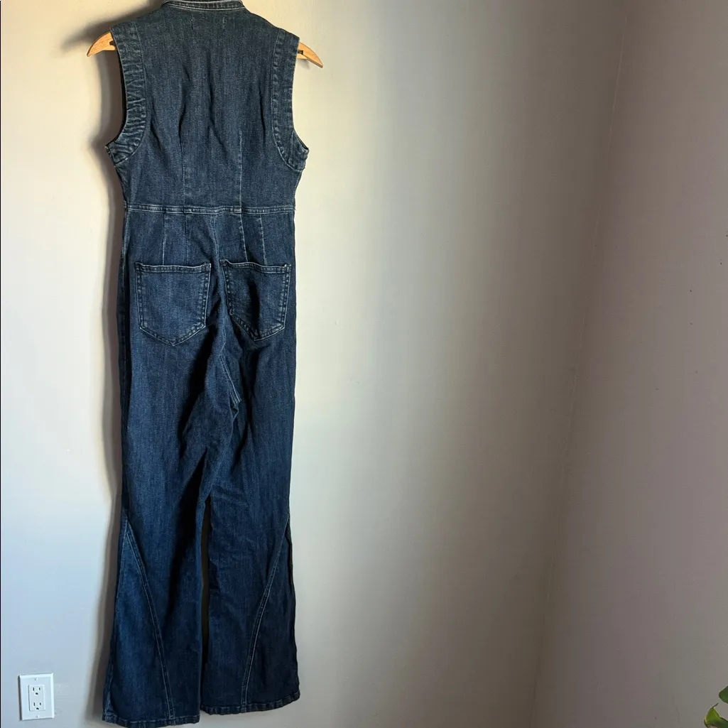 Free People CRVY Ring The Alarm Denim Jumpsuit.  XS - Image 3