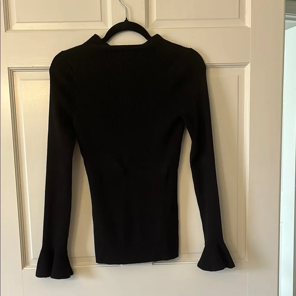 Max Studio Black Long Sleeved Top with Flared Cuffs and Crew Neck - Image 7