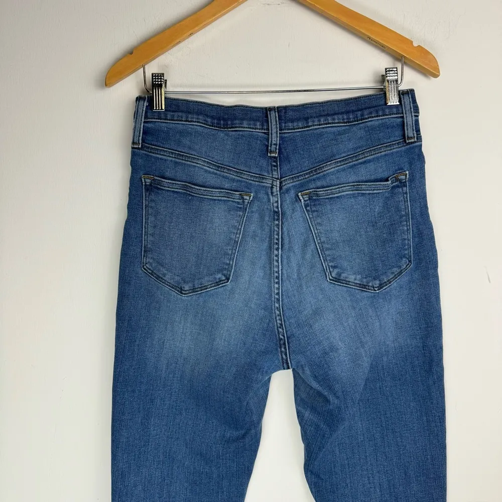 J. Crew High Rise Skinny Jeans Sz 29 Button Fly Stretch Medium Dark Wash Raw Hem - Image 10