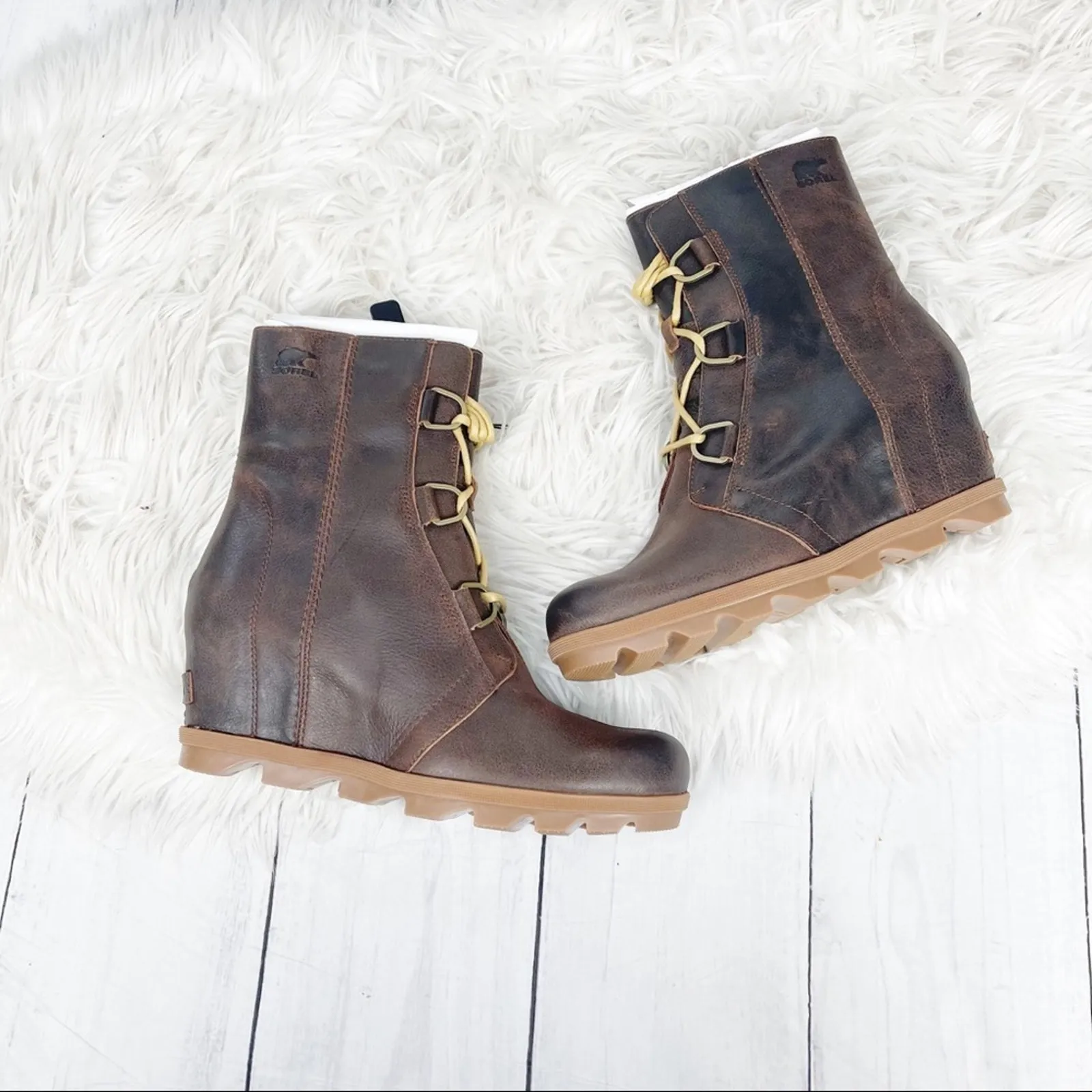Sorel Women's Brown Joan of Arctic Wedge II Leather Boots‎ Burro 10.5 NEW $240 - Image 3