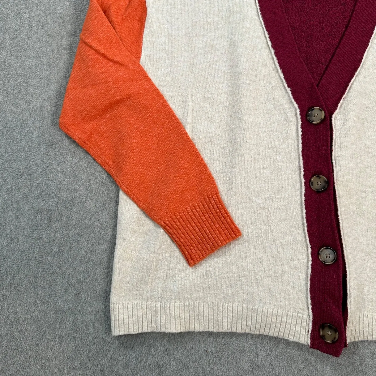LOFT Colorblock Knit Cardigan Sweater Women's X-Small Button Front Burgundy - Image 5