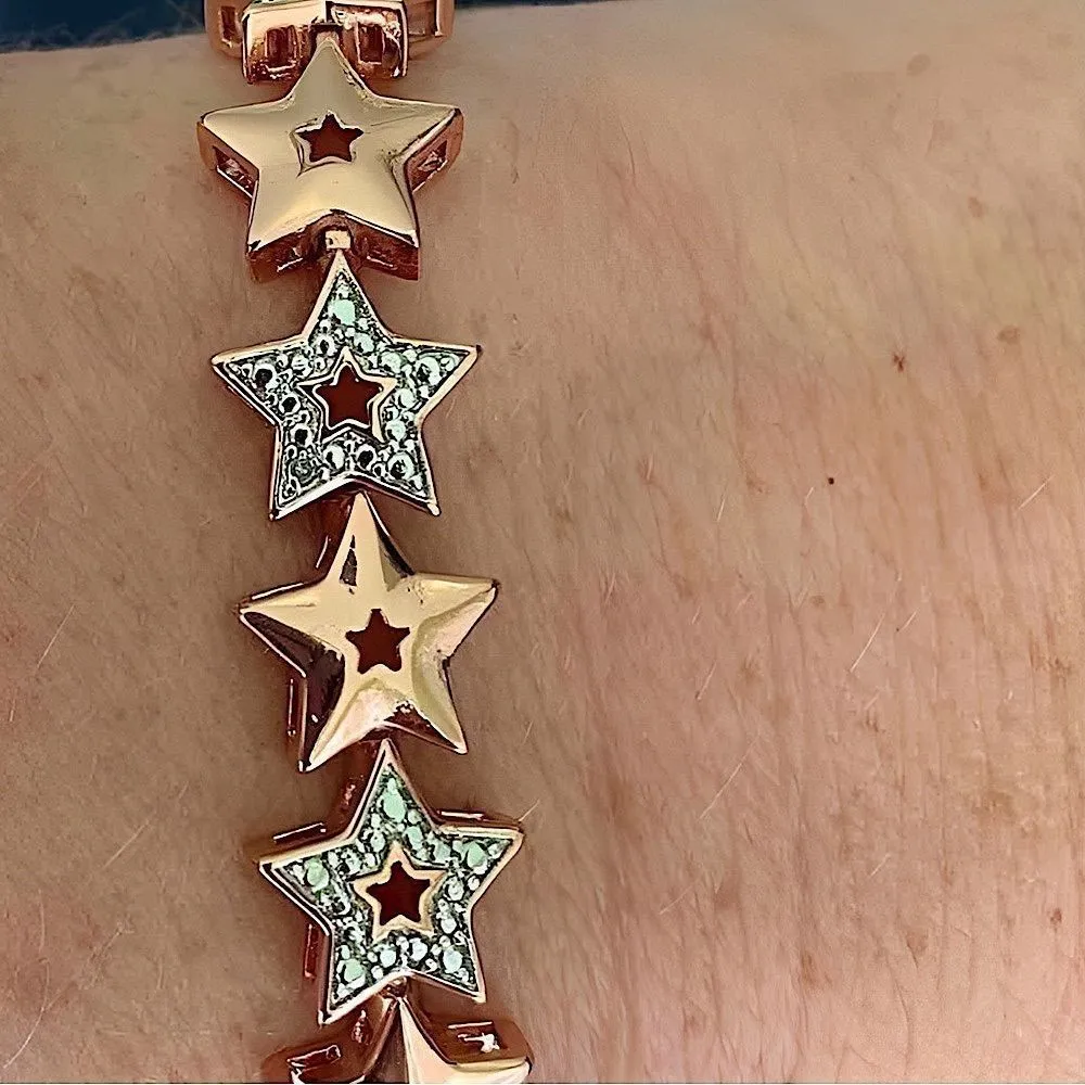 𝅺18K Rose Gold Sterling Silver Plated Diamond Star 8” Bracelet NWT! Retail $100 - Image 5