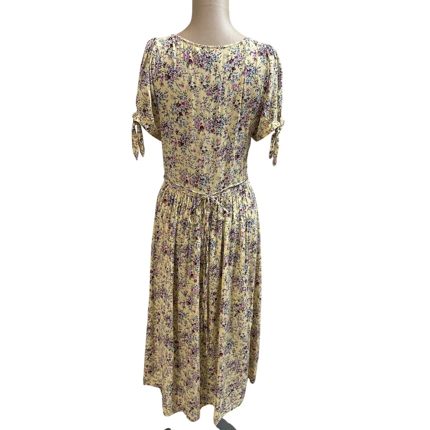 Auguste the Label Midi Dress Lola Yellow Floral Button Front Short Sleeve Size 2 - Image 8