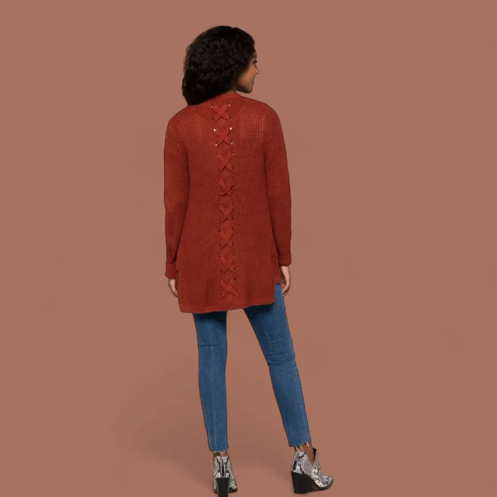 NWT Pinque Stitch Fix Cardigan Sweater Women Artisan Rust Knit Open Front M Brown Size M - Image 2