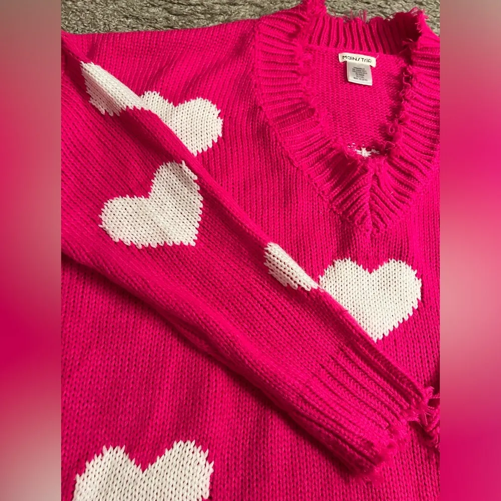 Chic Soul Looking For A Lover Valentines Heart Neon Fuchsia Sweater - size XL/1X - Image 7
