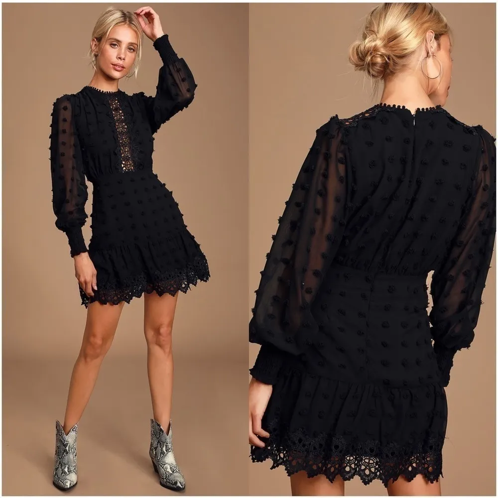 LULU’S Lust Or Love Black Embroidered Lace Long Sleeve Dress - Image 2