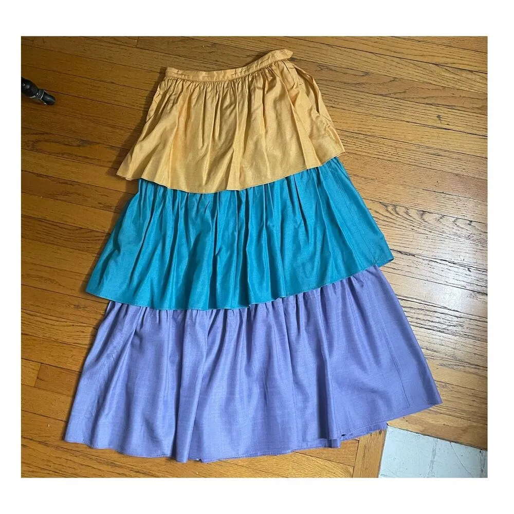 Vintage 70s Saint Laurent Rive Gauche Tiered Silk Maxi Skirt Size 36/ US 0-2 - Image 4