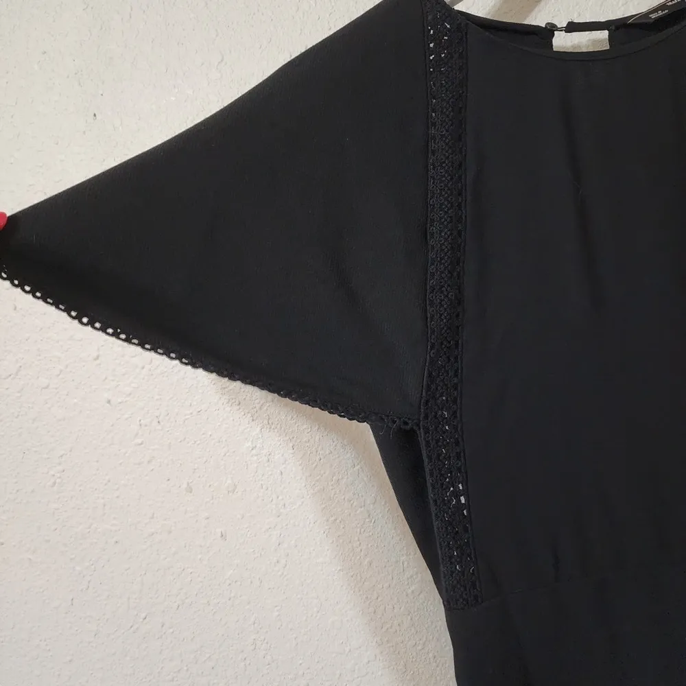 Zara Womens Crepe Romper‎ Playsuit Crochet Trim Size S Open Back Chic Party - Image 6