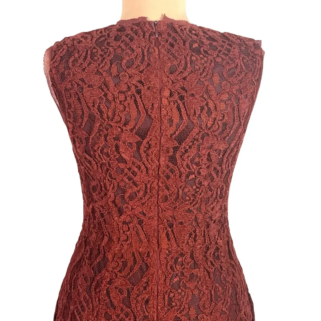 Nanette Lepore Burgundy Lace Cocktail Sheath Dress 2 Sleeveless Wedding Guest - Image 9