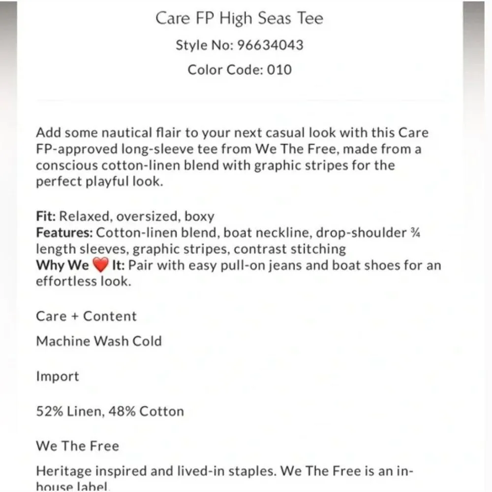 Free People NWT We the Free Care FP High Seas Tee in Ivory Combo XS - Image 2