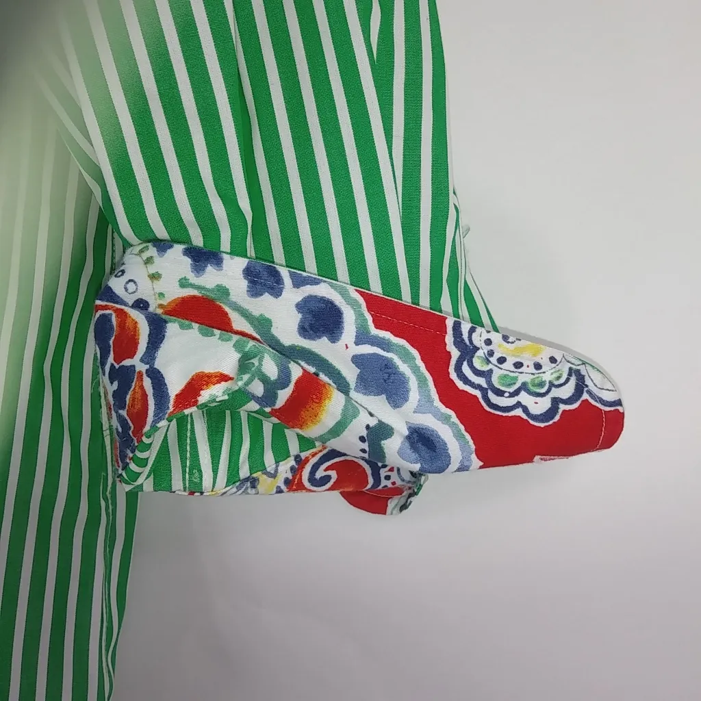 Chaps L Ralph Lauren Kelley Green Stripe Oxford Top - Image 3