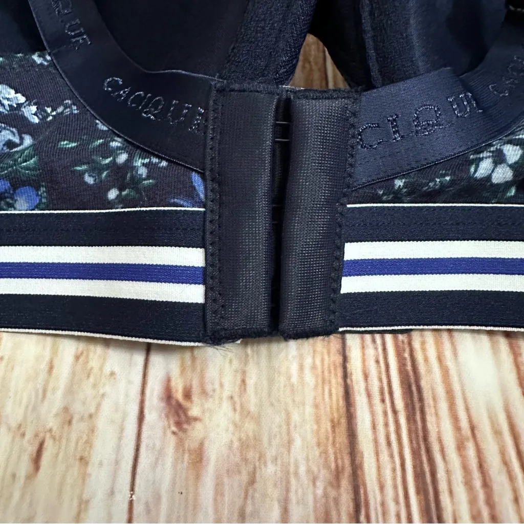 Cacique Blue Ditsy Floral Striped Trim Cotton Lightly Lined T-Shirt Bra 38DD - Image 10