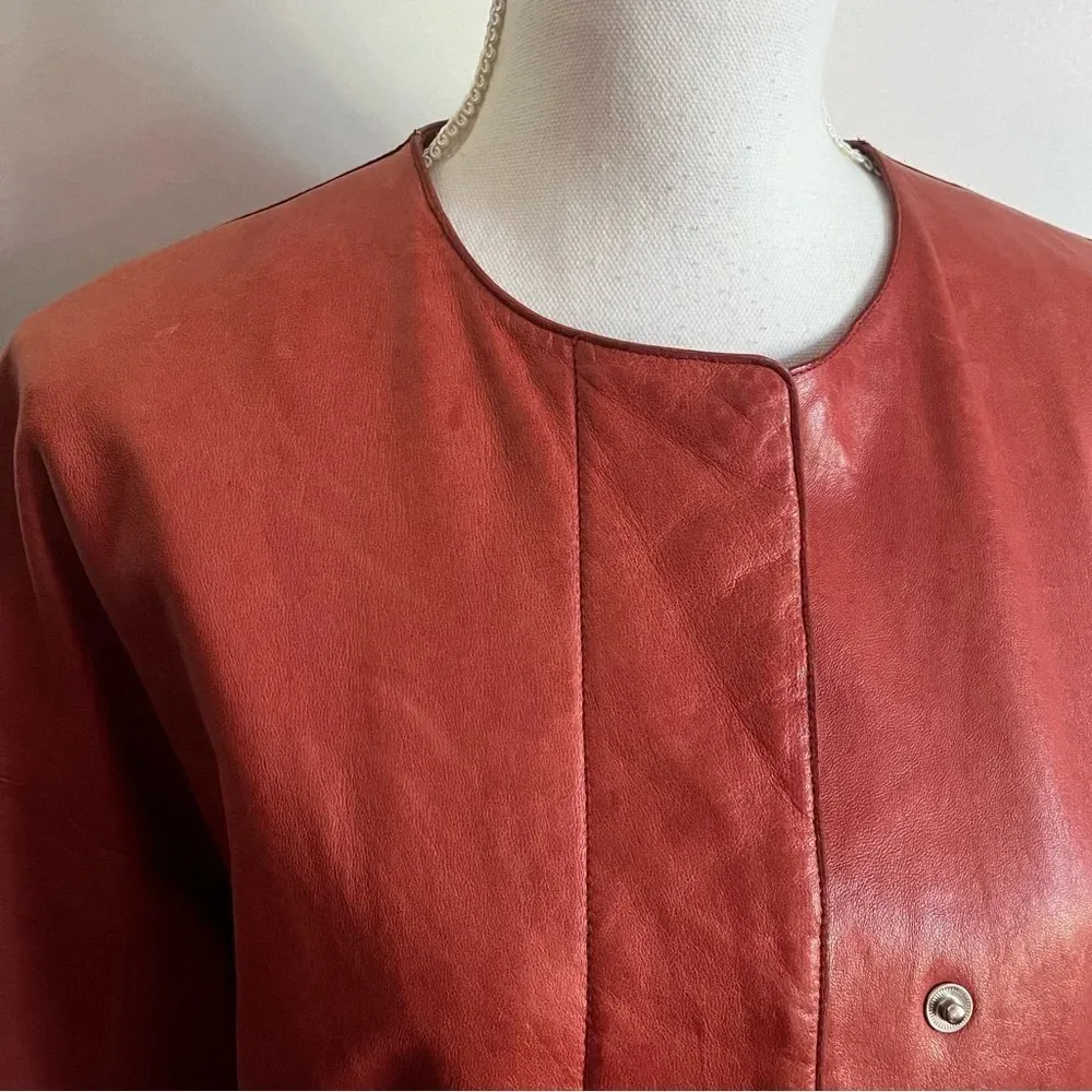 Longchamp  • Authentic Red Lamb Leather Button Front Coat - Image 3