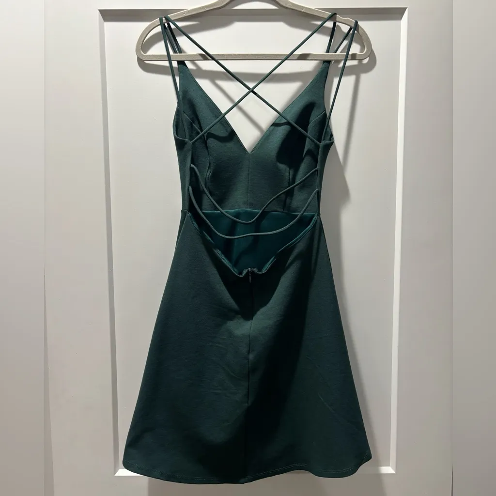 LuLus Believe in Love Forest Green Strappy Backless Skater Dress Size M Size M - Image 5