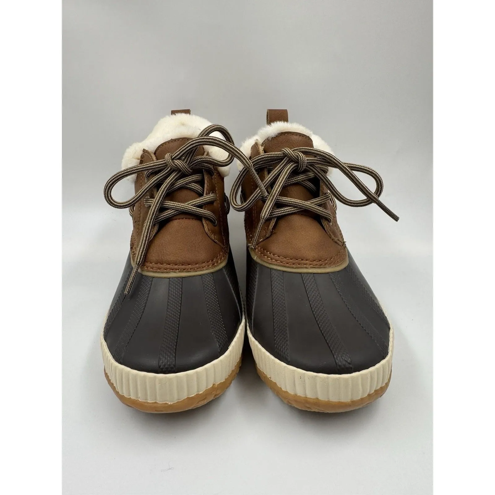 JSport Women's Mary Faux Fur Trimmed Slip On Duck Boots Size 7 M Waterproof Brown - Image 2