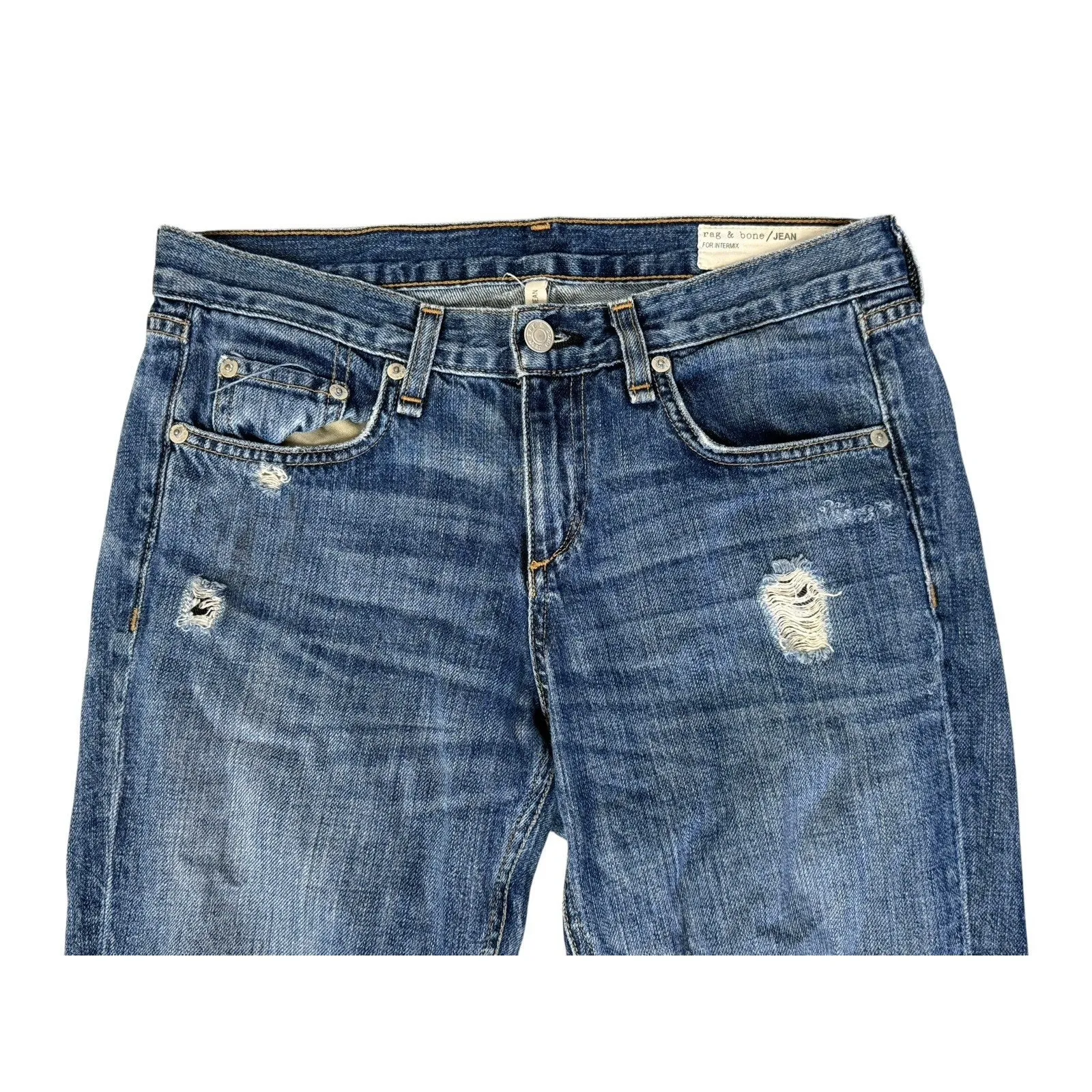 RAG & BONE For Intermix Boyfriend Jeans Distressed Knees Holes Buckley Blue 24 - Image 4