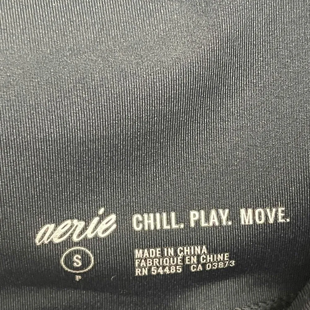 Aerie Chill Play Move High Waisted Moto Ribbed Mesh Ankle Length Leggings Black - Image 8